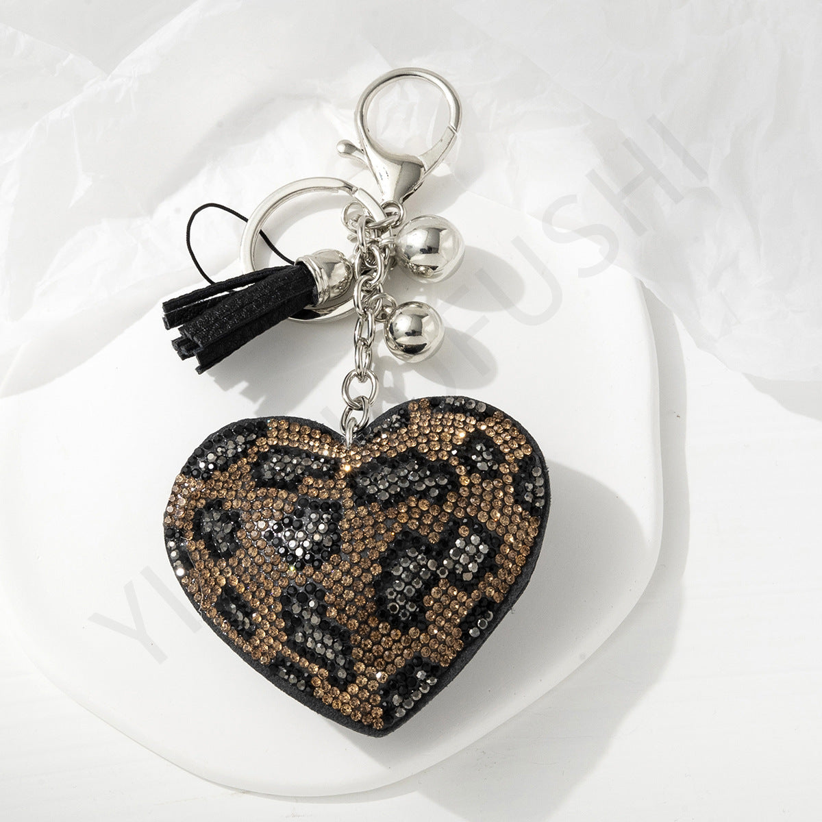 Wholesale Metal Leopard Rhinestone Pentagram Heart Mini Bag Keychain